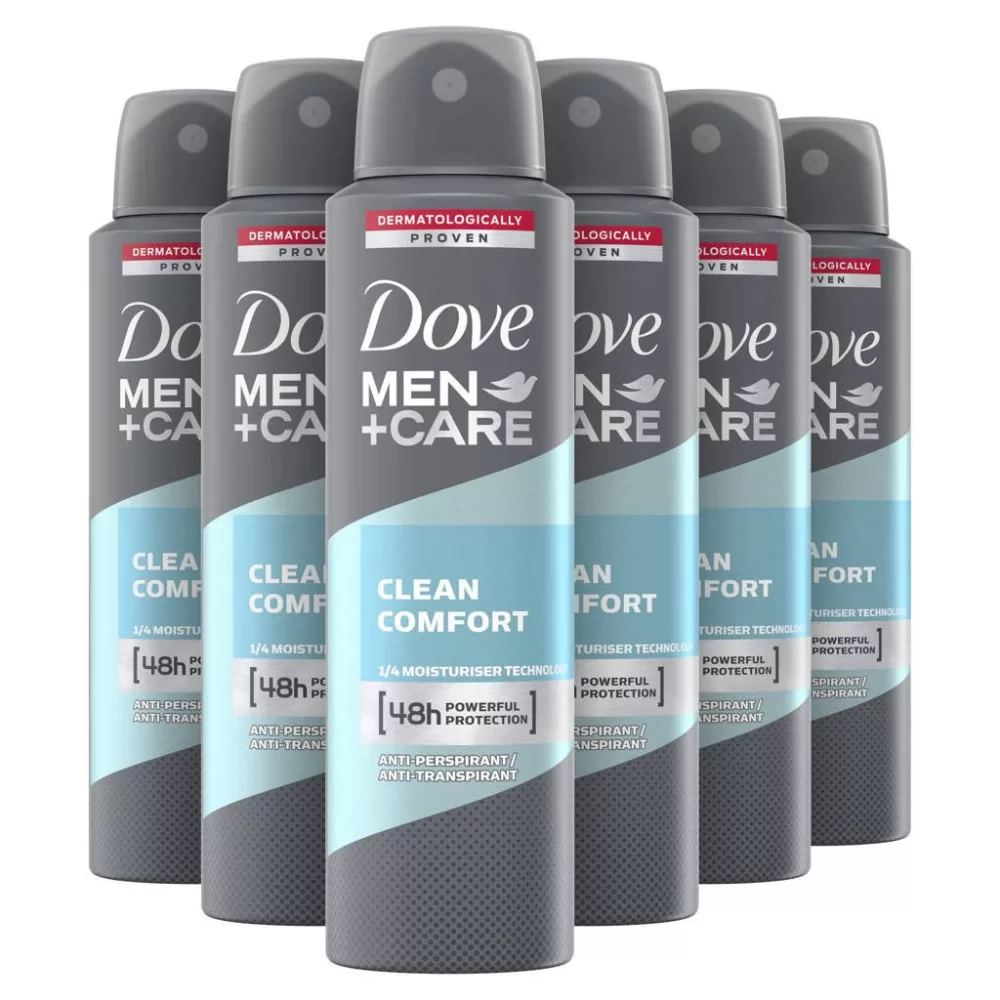 Dove Men+Care Clean Comfort Anti-Transpirant Spray 6x150ml - 48Uur Bescherming, Hydraterende Crème, Musk & Amber Geur