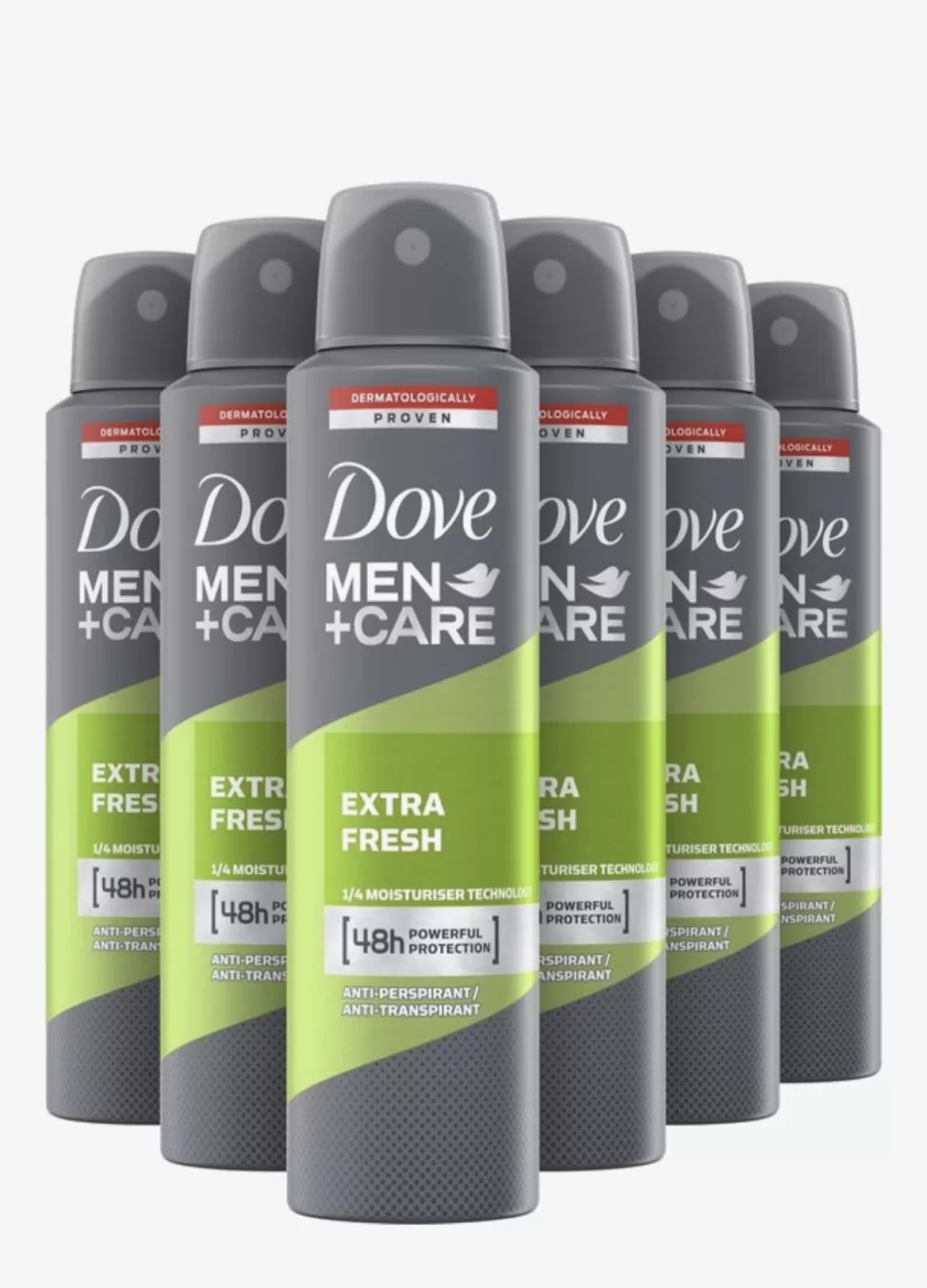 Dove Men+Care Deospray Extra Fresh - Voordeelverpakking 6 x 150 ml - 48 uur bescherming, hydraterende crème, kalmerend en revitaliserend