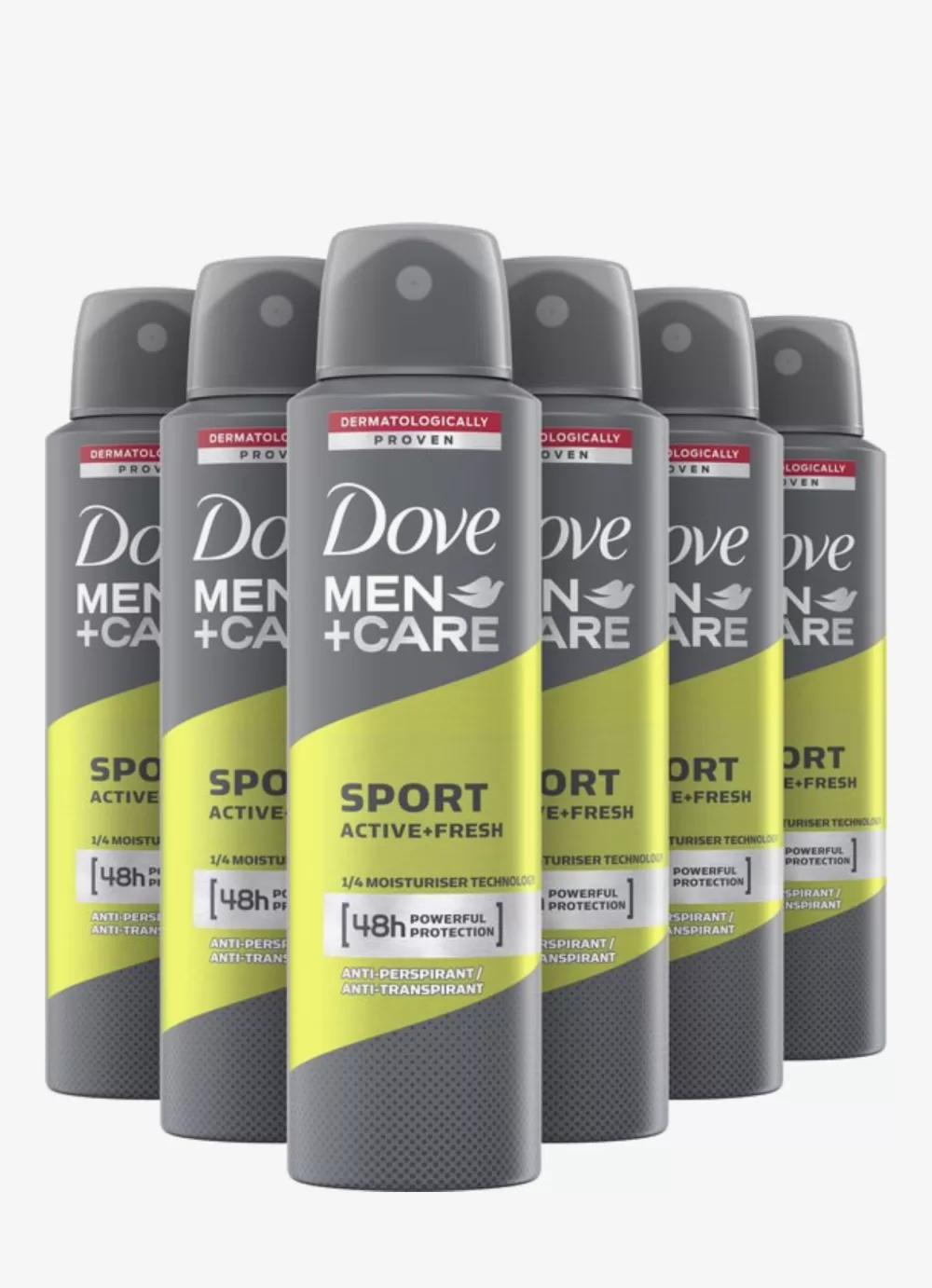 Dove Men+Care Sport Active+Fresh Deodorant Spray 6x150ml – 48U Anti-Transpirant, Alcoholvrij, Hydraterende Formule, Verfrissende Geur