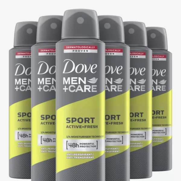 Dove Men+Care Sport Active+Fresh Deodorant Spray 6x150ml – 48U Anti-Transpirant, Alcoholvrij, Hydraterende Formule, Verfrissende Geur