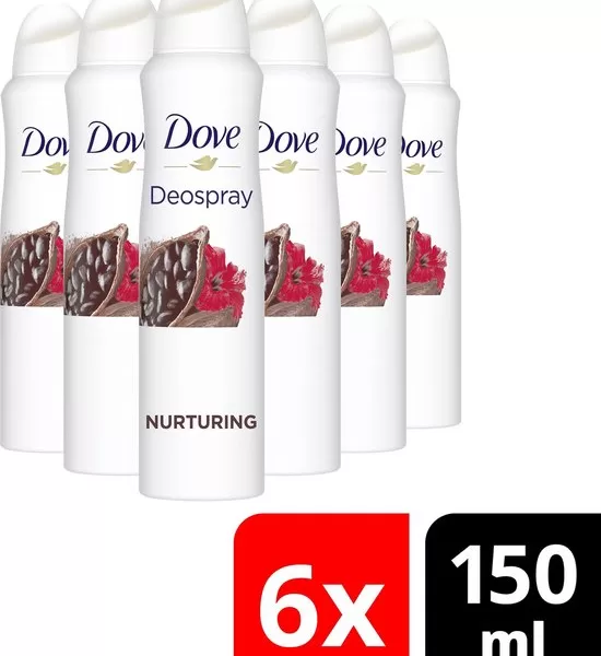 Dove Nurturing Anti-Transpirant Deodorant Spray 6x150ml – 48u Bescherming, Hibiscus & Cacao, Voor Gevoelige Oksels, Voordeelverpakking