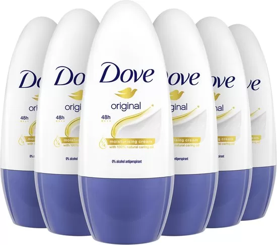 Dove Anti-Transpirant Deodorant Roller Original - 48h bescherming, 1/4 hydraterende crème, 100% natuurlijke oliën - 6 x 50 ml