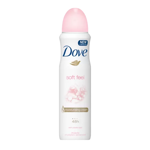 Dove Soft Feel Deodorant Spray 150ml - Zachte geur van babypoeder, ultiem verwenmoment, fris en langdurige bescherming.