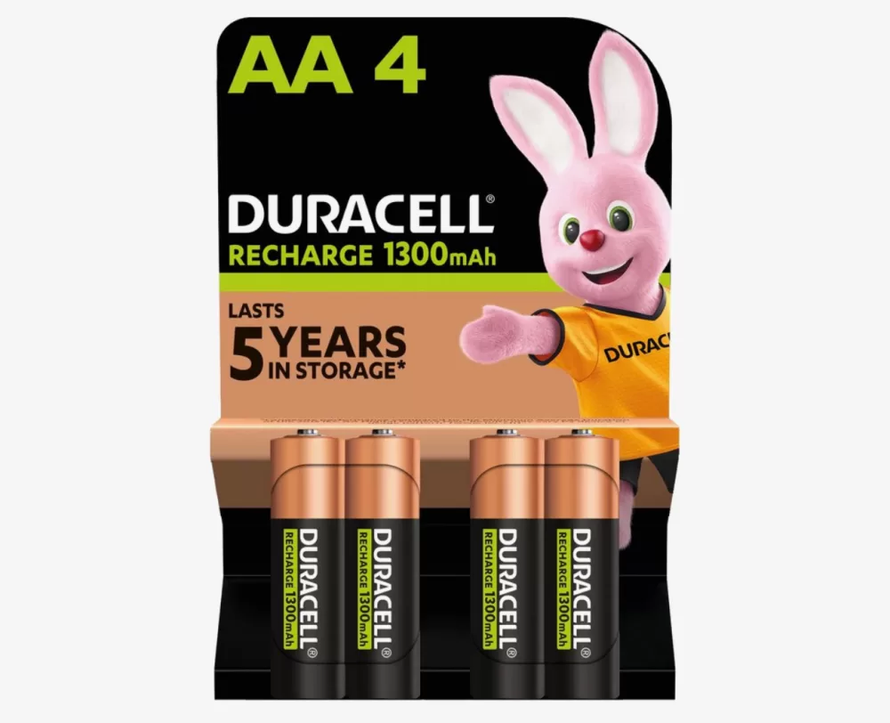 Duracell Oplaadbare AA-batterijen 1300 mAh - 4 Stuks, NiMH, Tot 2000x Opladen, 5 Jaar Garantie, Duurzaam & Herbruikbaar