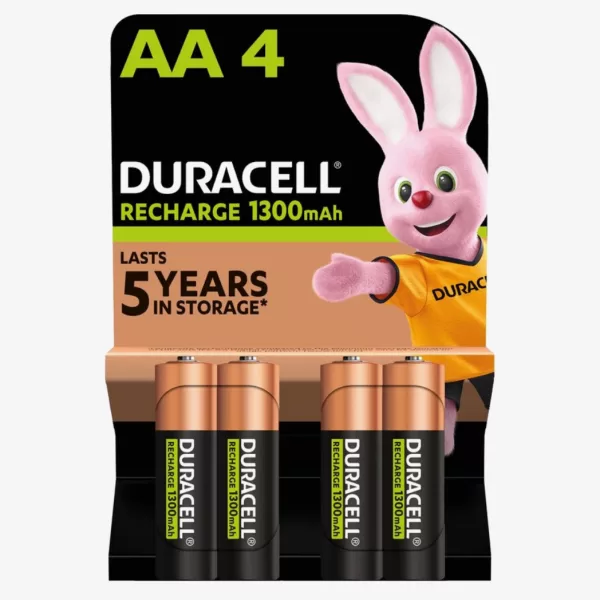 Duracell Oplaadbare AA-batterijen 1300 mAh - 4 Stuks, NiMH, Tot 2000x Opladen, 5 Jaar Garantie, Duurzaam & Herbruikbaar