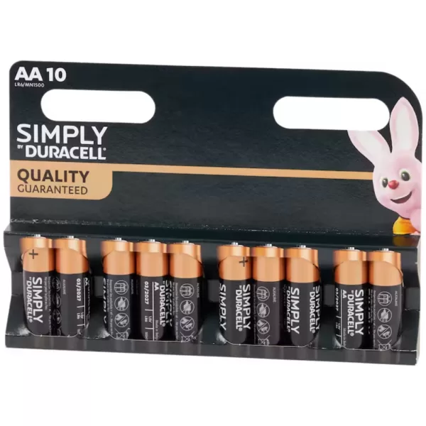 Duracell Simply AA Batterijen - 10 Stuks, 1,5V LR6, Duurzaam en Hoogwaardig, Ideaal voor Elektronische Apparaten - Kwaliteit Gegarandeerd