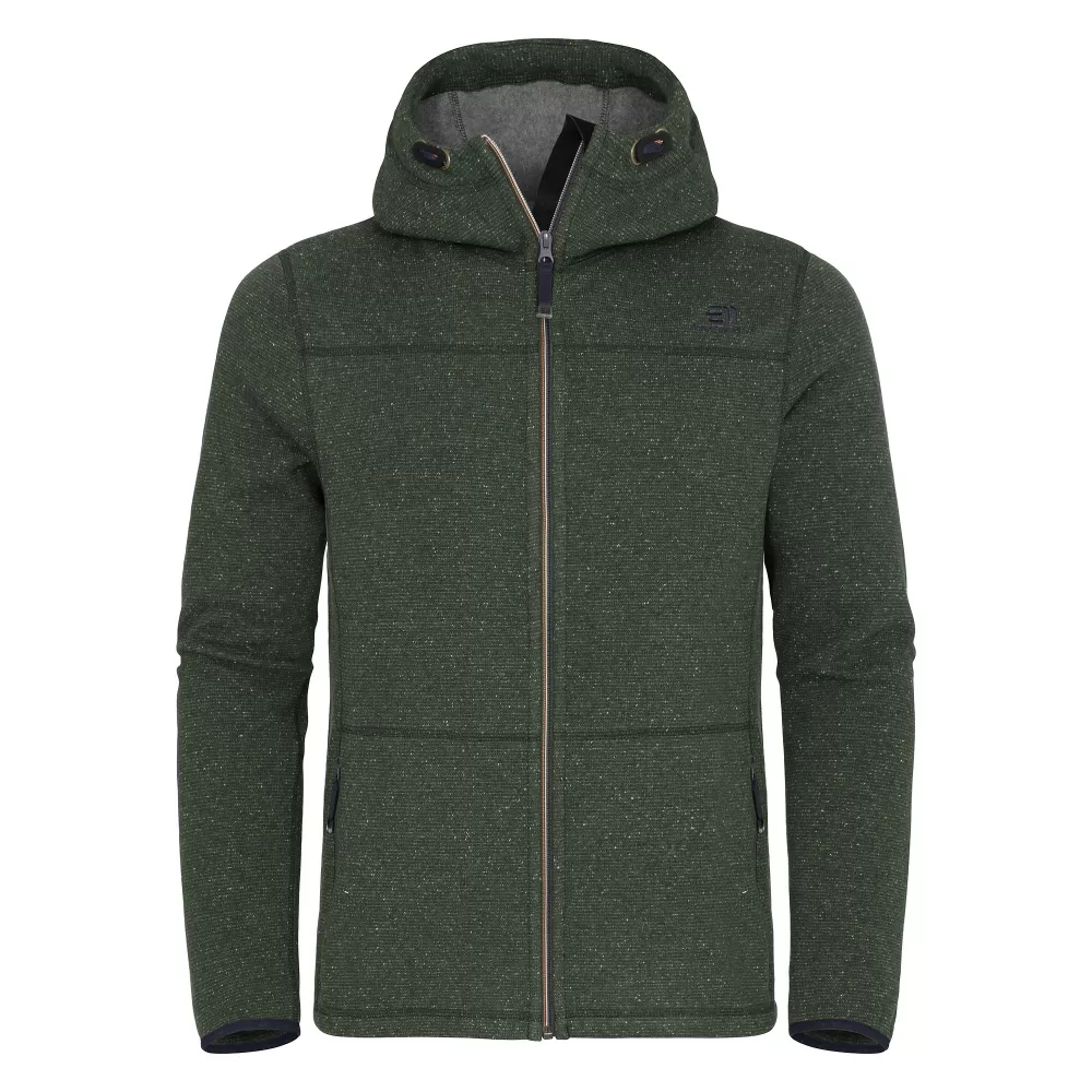 ELEVENATE Argentière Herren Hoodie – Größe L, Deep Forest, robuster Tecnowool, durchgehender Reißverschluss, Brusttasche, elastische Einfassungen