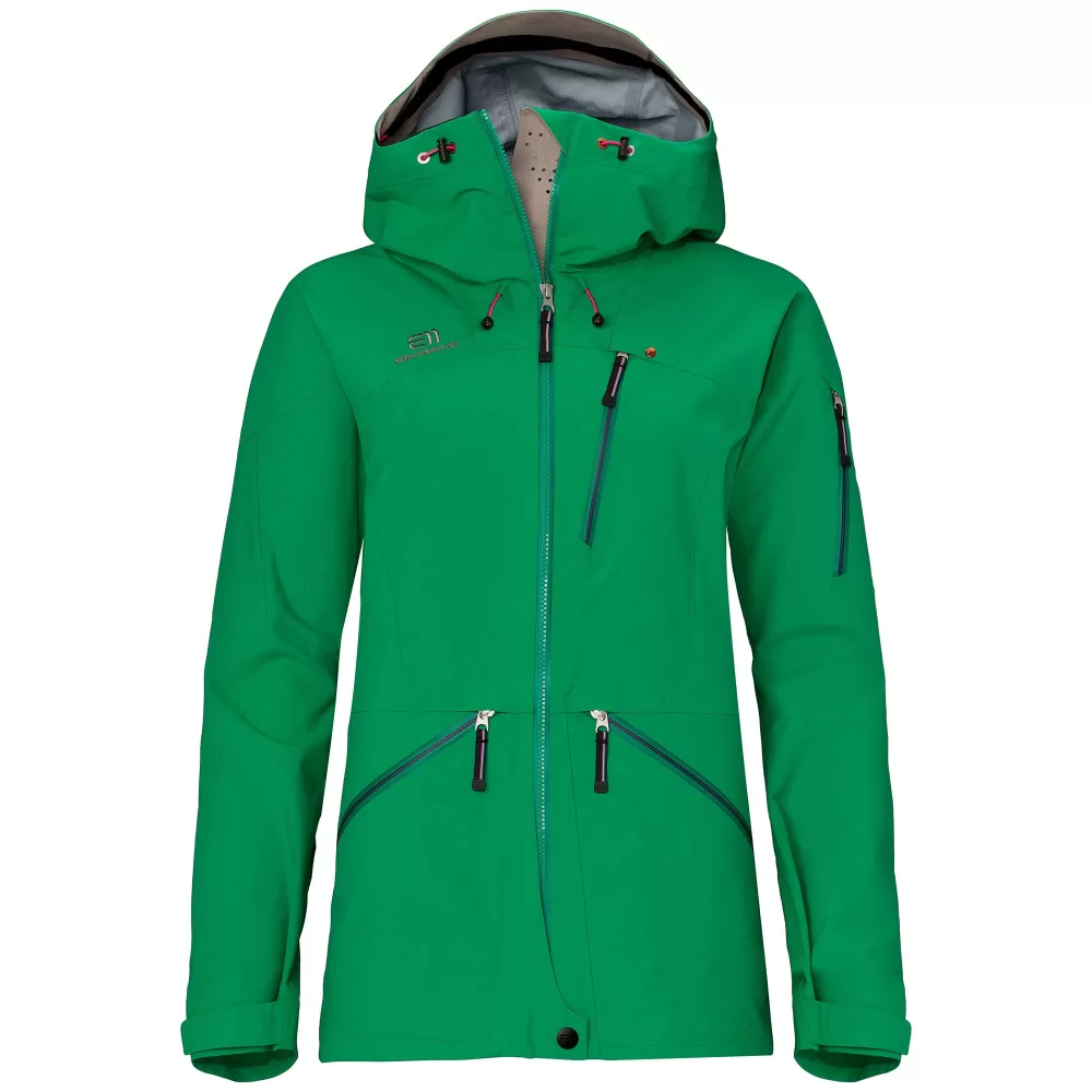 ELEVENATE Damen Backside Hardshelljacke M - Solid Green, 3-lagig, wasserdicht 20.000mm, atmungsaktiv, recyceltes Material, Freeride Ski Jacke