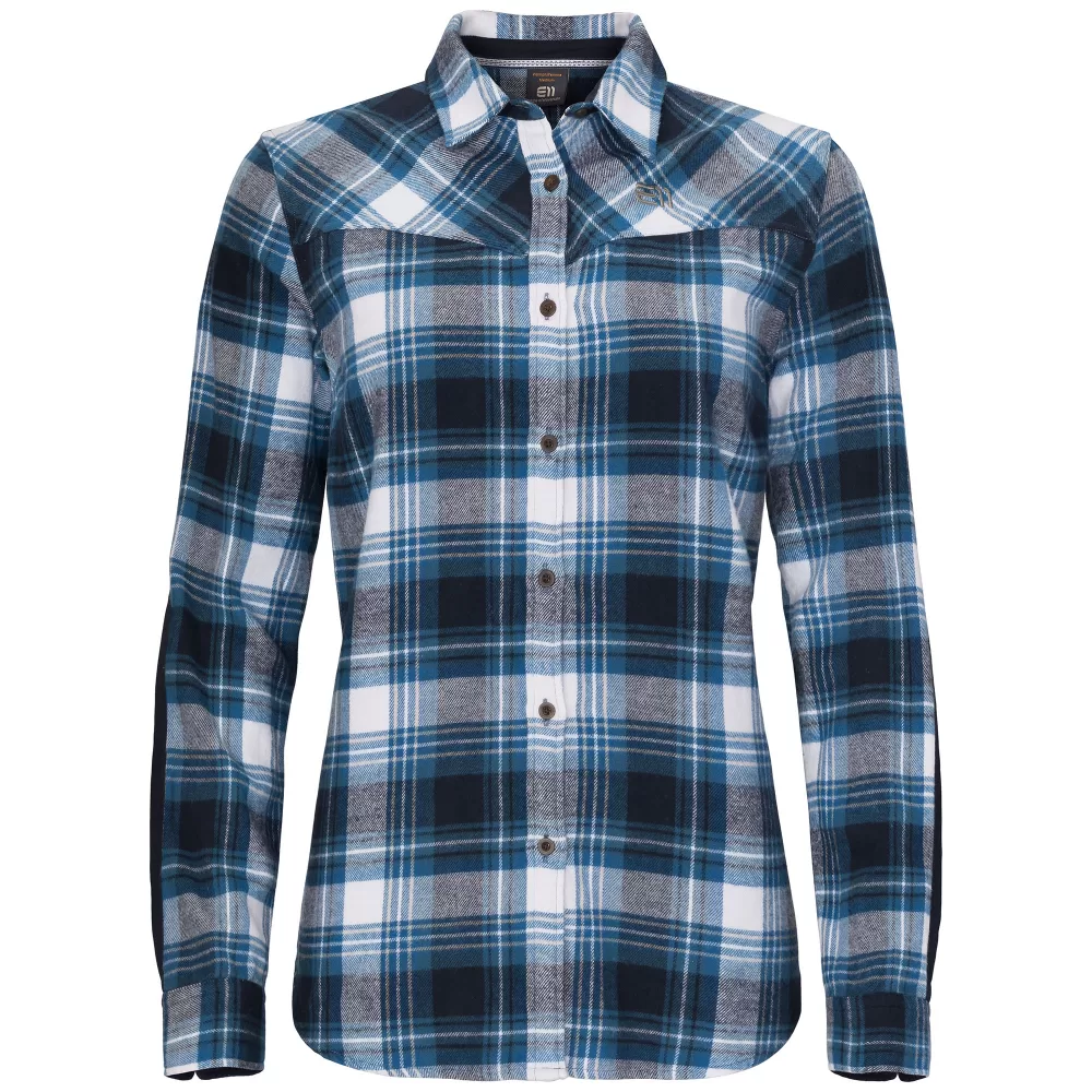 ELEVENATE Cham Shirt Damen M - Karo Muster, 100% gebürstete Baumwolle, Lyons Blue, lässiger Schnitt, hochwertiges Flanellhemd