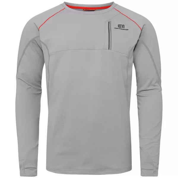 Elevenate Montée Crew Herren Shirt L – Komfortable Mittelschicht, Gittermuster, Daumenlöcher, Brusttasche, Polyester-Elastan, Farbe: Concrete