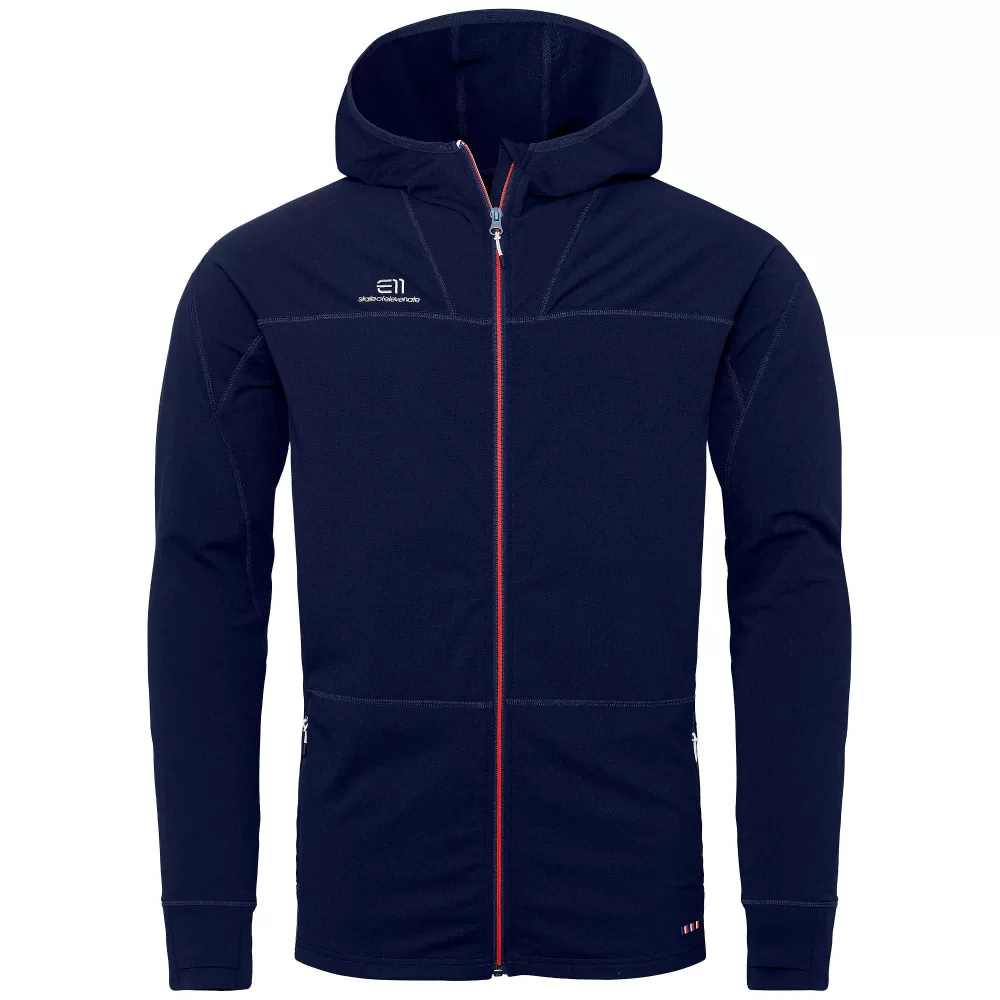 Elevenate Montée Hood Herren Fleecejacke L, Dark Navy – Bequemer Midlayer mit Grid-Insulation, Daumenlöchern, Regular Fit, schnelltrocknend