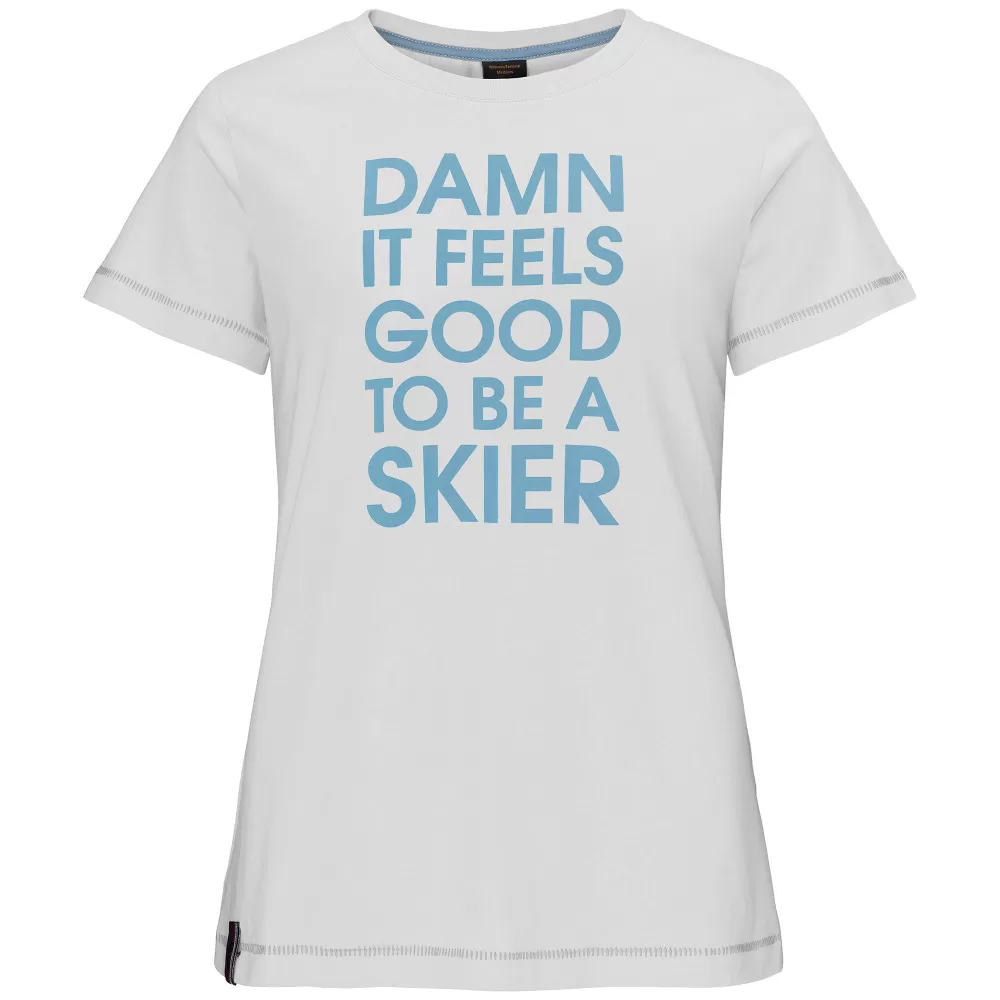 Elevenate Riders T-Shirt Damen M - Bio-Baumwolle, Weiß, Ski-Freizeitshirt mit coolem Spruch, hoher Tragekomfort