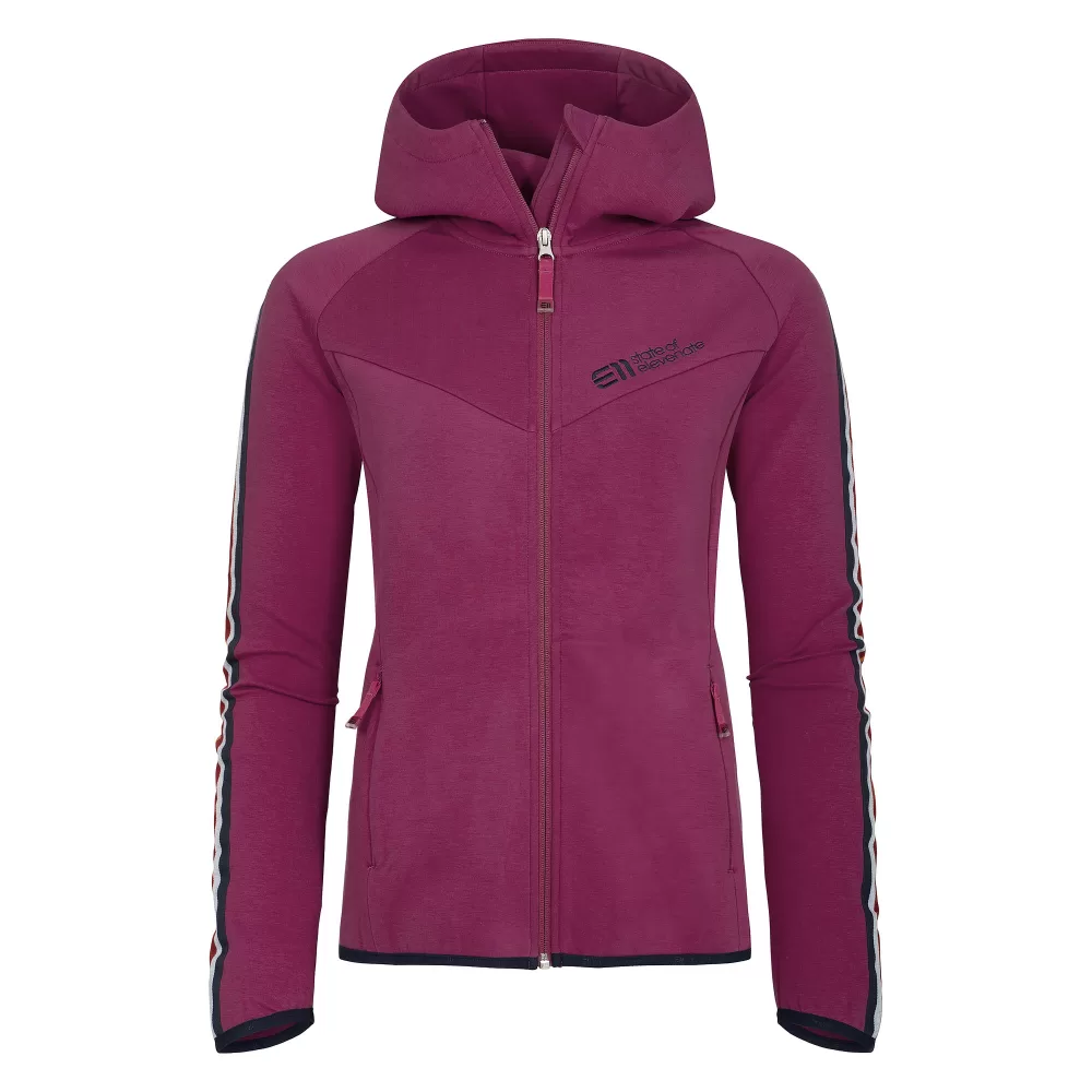 ELEVENATE Damen Signature Hood Fleecejacke M - Purple Festiva, technisches Spacer-Stretch-Gewebe, Kapuze, optimaler Tragekomfort für Outdoor-Aktivitäten