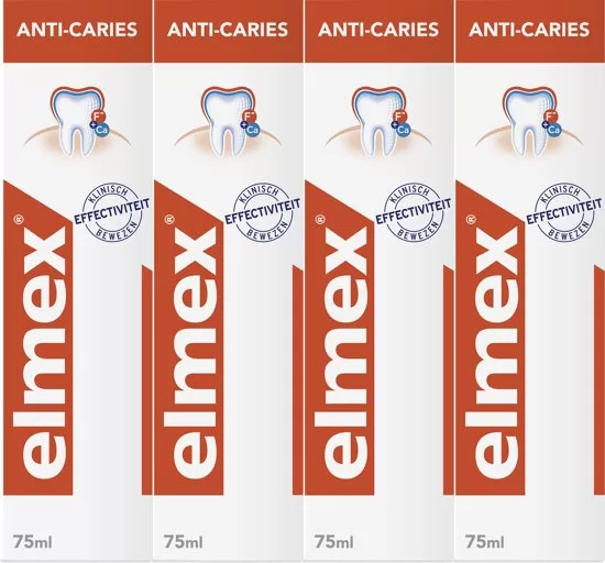 Elmex Anti Caries Tandpasta 4 x 75ml - Effectieve Aminfluoride Formule voor Remineralisatie en Bescherming tegen Cariës