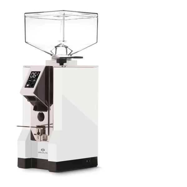 Eureka Mignon Specialita 16CR Weiß - Kaffeemühle mit Chrom-Auslauf, digitaler Portionierung, 55mm Mahlwerk, Silent-Technologie, 250g Bohnenbehälter