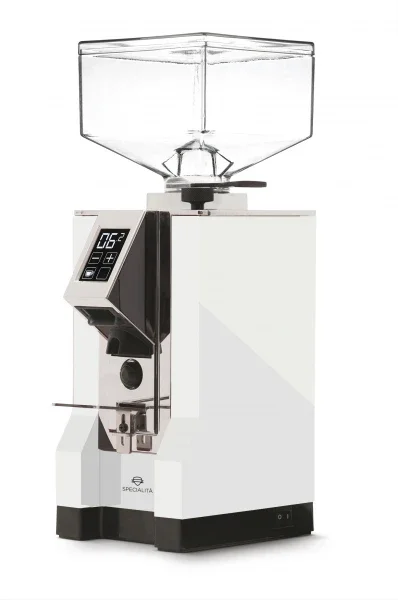 EUREKA Mignon Specialita 55 Espressomühle - Chrom Weiß, digitale Portionierung, 55mm Mahlscheiben, Handsfree, SILENT-Technologie, 300g Bohnenbehälter