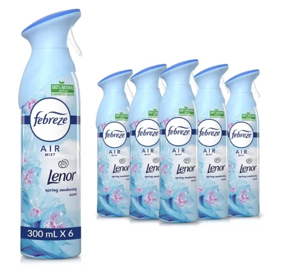 Febreze Lenor Air Mist Lente Ontwaken – 6x300ml Luchtverfrisser met Odourclear Technologie voor Frisse Geur in Huis