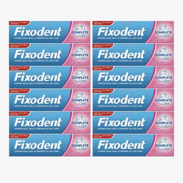 Fixodent Kleefpasta Original, 12 x 47 g - Sterke Hechting voor Kunstgebit, Voorkomt Vastraken van Voedsel, Bescherming voor Drukplaatsen