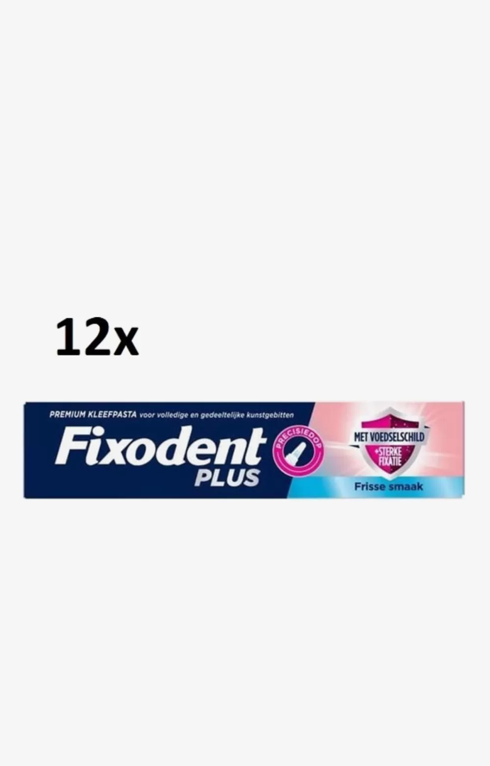 Fixodent Plus Kleefpasta voor Kunstgebit - Voordeelverpakking 12 x 40g - Fris met Voedselschild - Antibacteriële Technologie