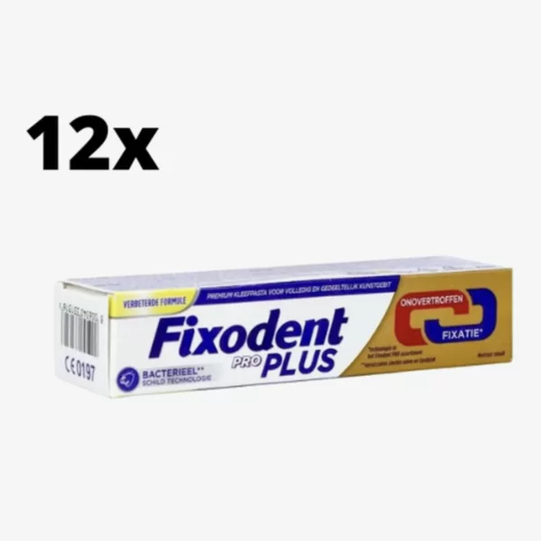 Fixodent Pro Plus Dual Power Kleefpasta, 12 x 40g - Voordeelverpakking, Sterke Fixatie, Comfortabel, Bescherming Tegen Voedselresten