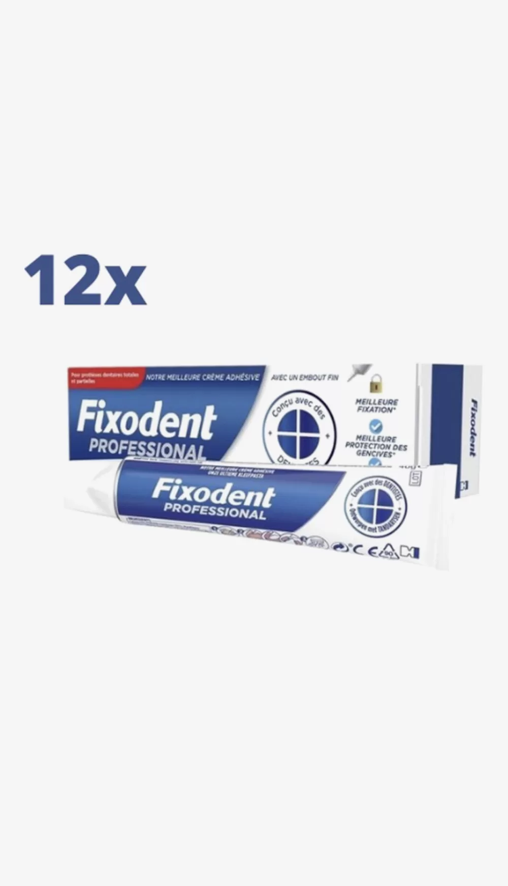 Fixodent Professional Kleefpasta – 12 x 40g – Voordeelverpakking für starken Halt und Komfort – Ideal für Zahnprothesenpflege