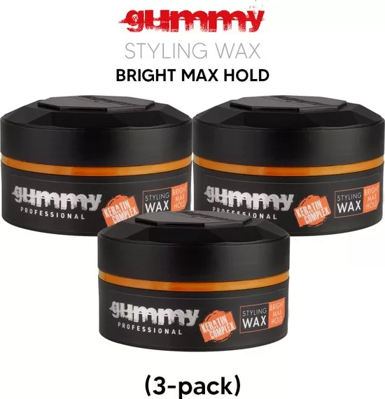 Fonex Gummy Wax Bright Finish - 3-Pack Styling Wax für Glanz & Volumen, Ideal für Strakke Frisuren, Voordeelverpakking