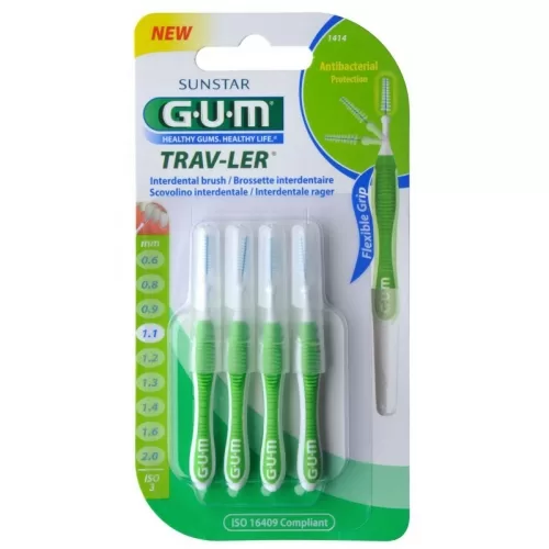 G.U.M. Trav-ler Interdentale Rager 1.1 mm, 6 Stk – Antibakterielle, dreieckige Borsten für optimale Zahnreinigung und Hygiene