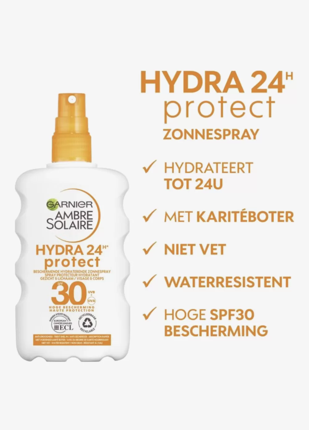 Garnier Ambre Solaire Zonnebrandspray SPF 30 - Hydraterend & Waterresistent - 200ml - Bescherming tegen UVA/UVB stralen