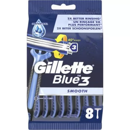 Gillette Blue3 Smooth 8 Stück – 5 Packungen Wegwerfscheermesser für eine sanfte Rasur, ideal für empfindliche Haut