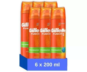 Gillette Fusion 5 Ultra Moisturizing Scheergel für gevoelige huid - 6 x 200 ml Jaarpack, zacht en glad, met Ultra Comfort Complex