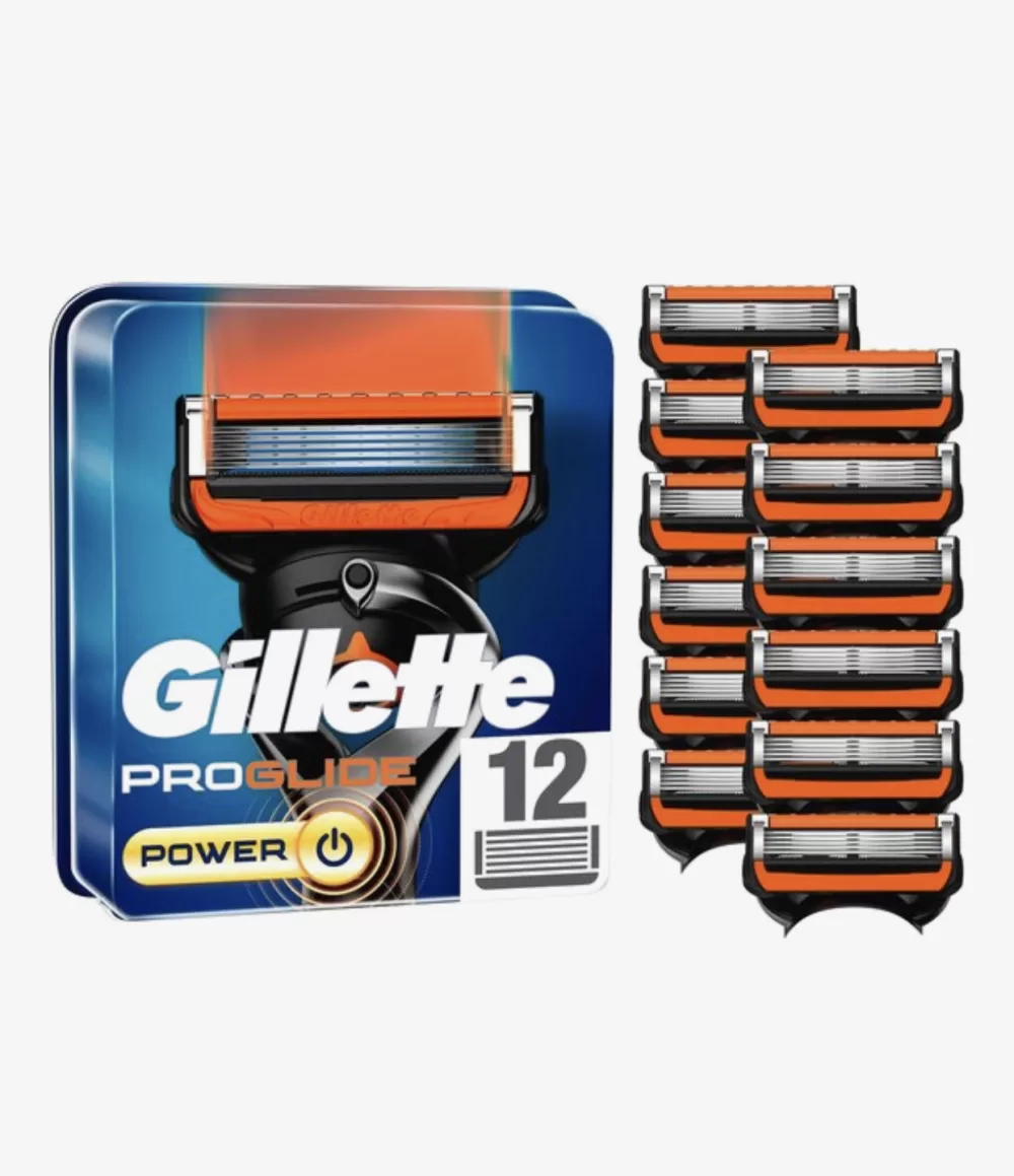 Gillette Fusion Proglide Power Scheermesjes – 12 Stuks, Low Cutting Force, Precisietrimmer, Geavanceerde Coating, Stevige Glijstrip