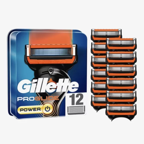 Gillette Fusion Proglide Power Scheermesjes – 12 Stuks, Low Cutting Force, Precisietrimmer, Geavanceerde Coating, Stevige Glijstrip