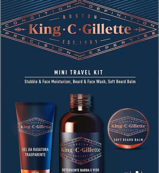 Gillette King C Mini Travel Kit – Rasierer, Bartpflege & Zubehör für Männer, ideal für Reisen, kompakt und praktisch, perfektes Geschenk!