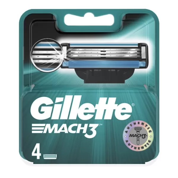 Gillette Mach 3 Scheermesjes - 4 Stuks, DuraComfort, Gelstrip voor Minder Roodheid, Draaiend Hoofd voor Comfortabel Scheren