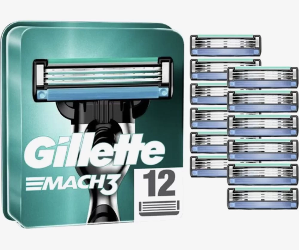 Gillette Mach3 Scheermesjes - 12 Stuks, 3 Mesjes per Verpakking, Voor Nauwkeurige, Gladde Scheerbeurt, Sterker dan Staal, Langdurig Gebruik