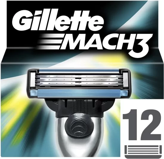 Gillette Mach3 Scheermesjes – 12 Stuks – DuraComfort, Gelstrip voor minder roodheid, Draaiend Scheerhoofd, Voor alle Mach3 systemen