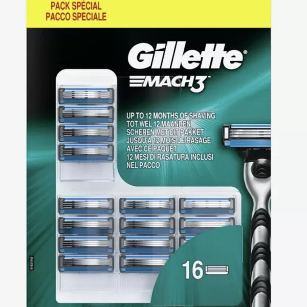 Gillette Mach 3 Scheermesjes - 16 Stuks, DuraComfort, Gelstrip, Draaiend Scheerhoofd, Voor Comfortabele Scheerbeurt, Geschikt voor Alle Mach3 Systemen