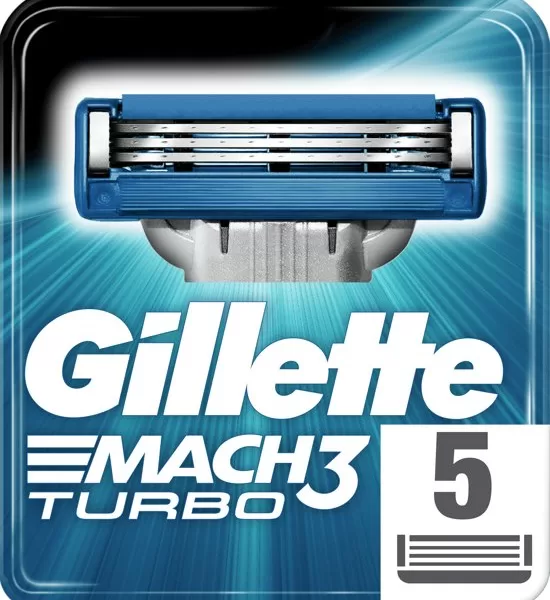 Gillette Mach3 Turbo Scheermesjes - 5 Stuks - Scherp, Comfort Gel Bar, 2X Skin Guard, Geschikt voor alle Mach3 Handvatten