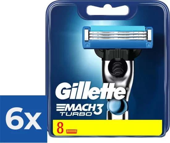 Gillette Mach3 Turbo Scheermesjes - Voordeelverpakking 8 Stuks - Geavanceerd Scheren met Aloë Vera & Huidbeschermer - 50% Minder Druk