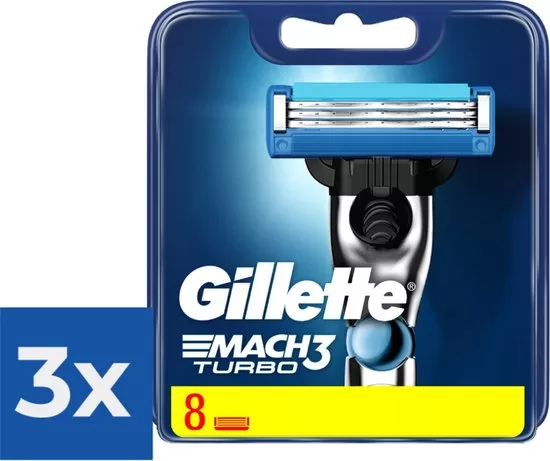 Gillette Mach3 Turbo-8 stuks-scheermesjes - Voordeelverpakking 3 stuks