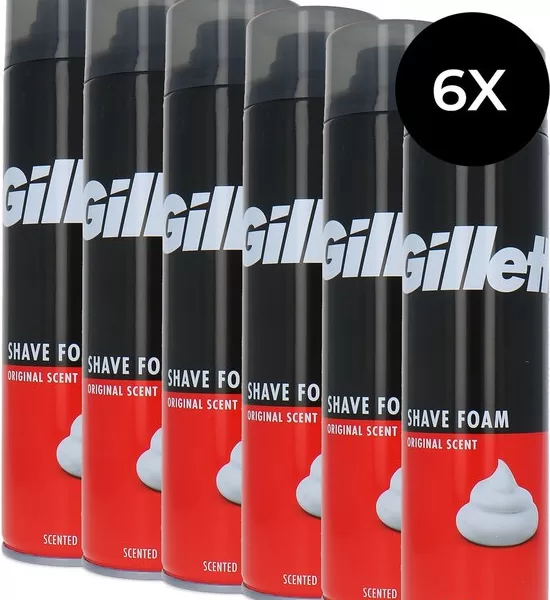 Gillette Shave Foam Original Scent - 6 x 200 ml, Rasiercreme für Männer, sanfte Rasur, Feuchtigkeitsspendend, 6er Pack