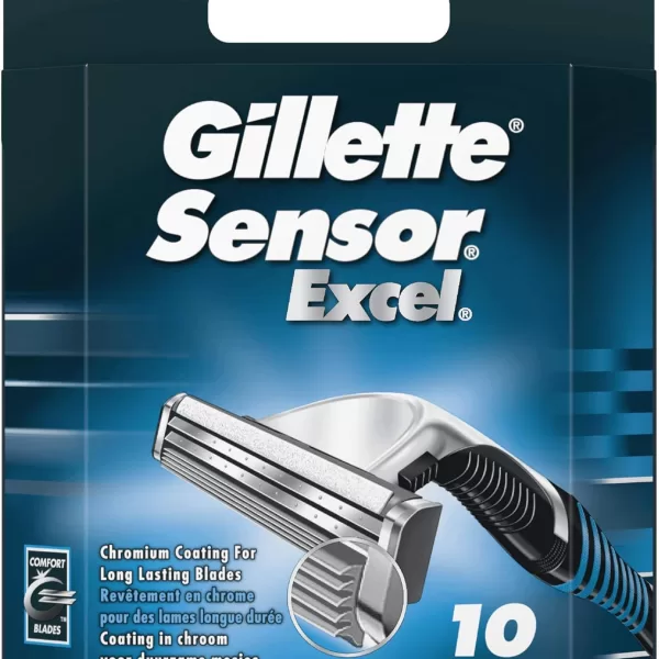 Gillette Sensor Excel Scheermesjes (10 Stuks) - Comfortabele Scheerbeurt voor Mannen, Past in Brievenbus, Met 3 Mesjes per Huls