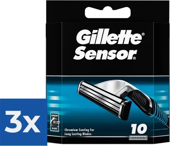 Gillette Sensor Scheermesjes voor Mannen - 10 Navulmesjes in Voordeelverpakking (3 stuks) - Comfortabele Scheerbeurt met Dubbele Mesjes