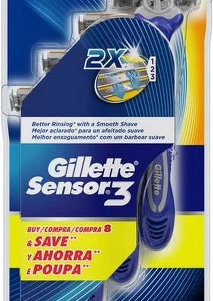 Gillette Sensor3 Wegwerfscheermesser - 8 Stück, präzise Klingen für sanfte Rasur, ideal für empfindliche Haut, langlebig und komfortabel.