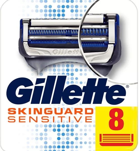 Gillette SkinGuard Sensitive Scheermesjes - 8 Stuks, Voor Heren, Minimale Huidirritatie, Met Lubricatiestrips, Geschikt voor Fusion Handgrepen