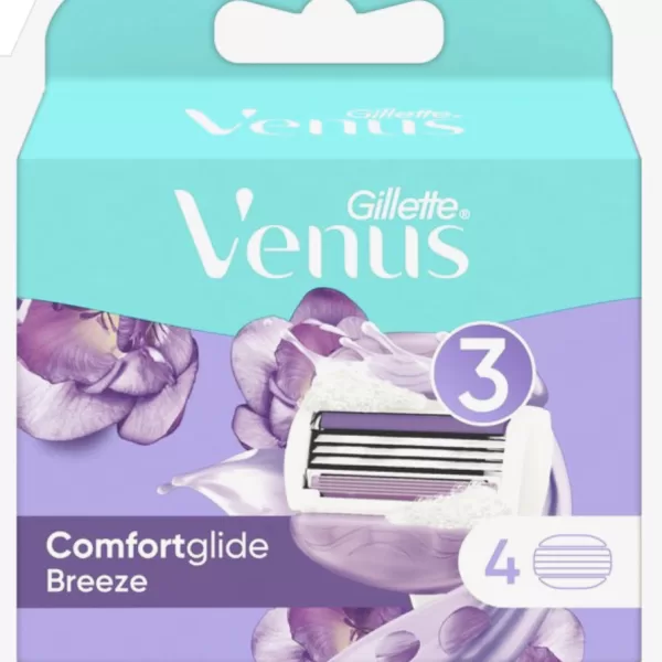 Gillette Venus Breeze Navulmesjes voor Vrouwen - 4 Stuks, 3 Mesjes per Scheermesje, Comfortglide Gelkussentjes, Glad & Zacht Scheren