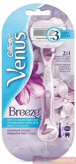 Gillette Venus Breeze Rasierer mit 2 Klingen – Flexibles System, integrierte Gel-Kissen mit botanischen Ölen, tropischer Duft, sanft zur Haut