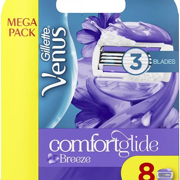 Gillette Venus ComfortGlide Breeze Scheermesjes - 8 Stuks, 3 Mesjes, Gel-Kussentjes, Zonder Scheergel, Bloemengeur, Voor Perfecte Scheerervaring