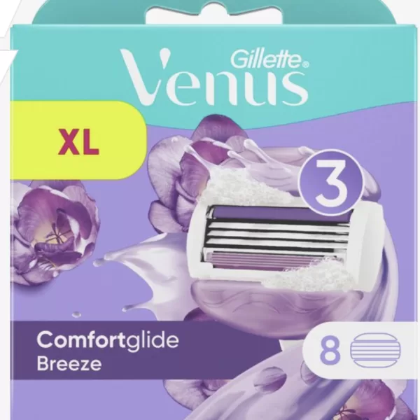 Gillette Venus ComfortGlide Breeze Scheermesjes voor Vrouwen - 8 Stuks, 3 Mesjes, Ingebouwde Scheergel, Geur van Freesia, Comfortabel Scheren