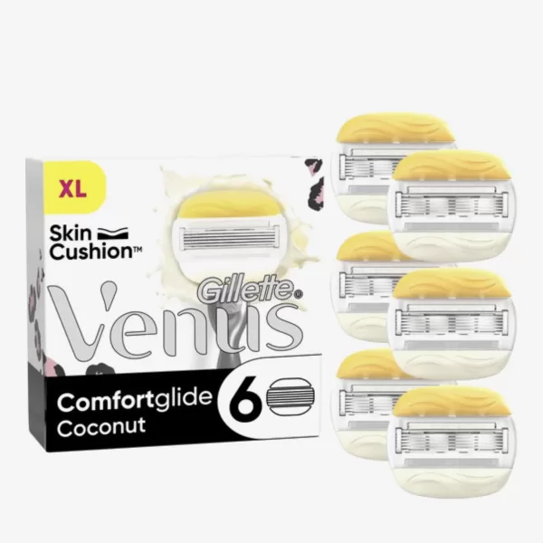 Gillette Venus Comfortglide Coconut – 6 Scheermesjes voor Vrouwen, 5 Mesjes, Hydraterende Strips, Voor Glad Scheerresultaat, Recyclebare Verpakking